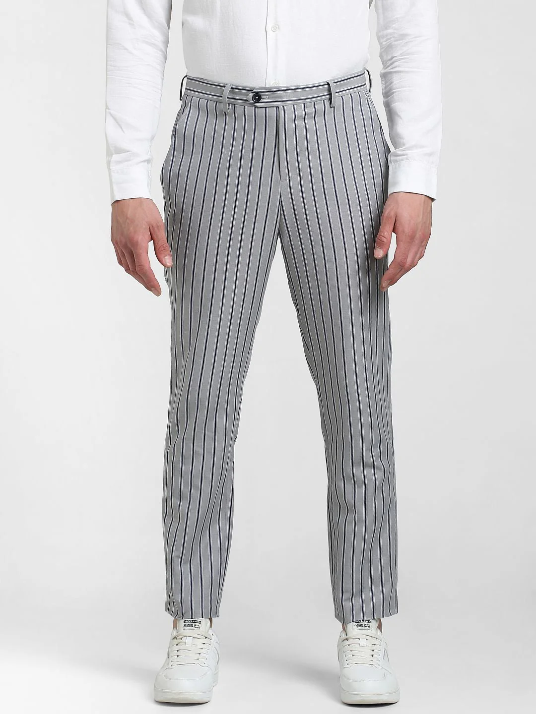 Grey Mid Rise Striped Pants - Image 2