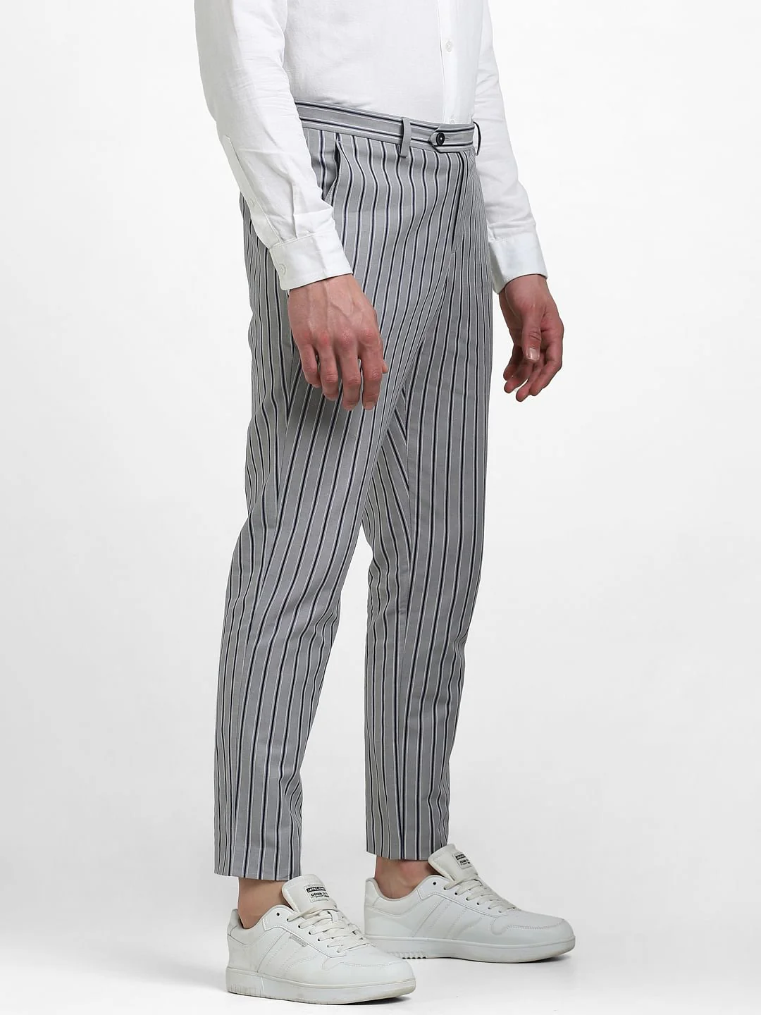 Grey Mid Rise Striped Pants - Image 3