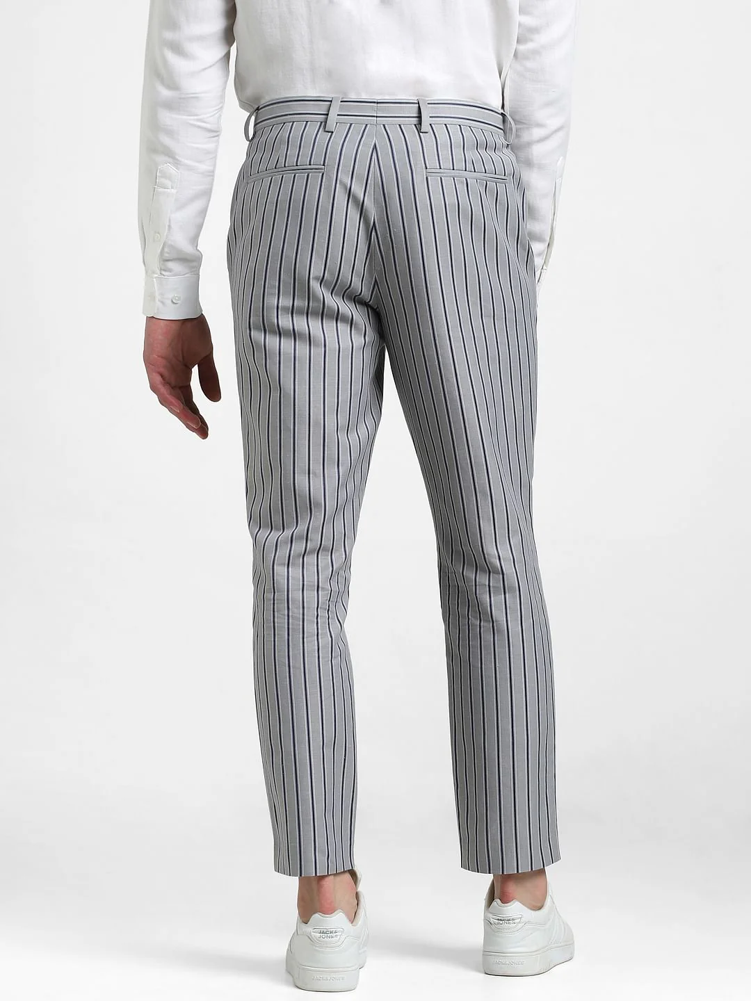 Grey Mid Rise Striped Pants - Image 4