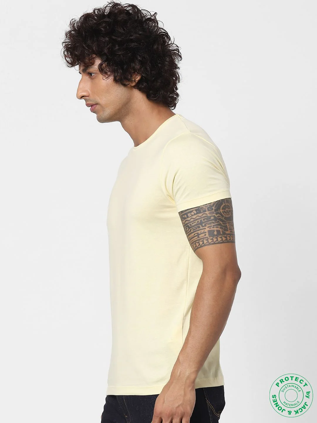 Light Yellow Crew Neck T-shirt - Image 3