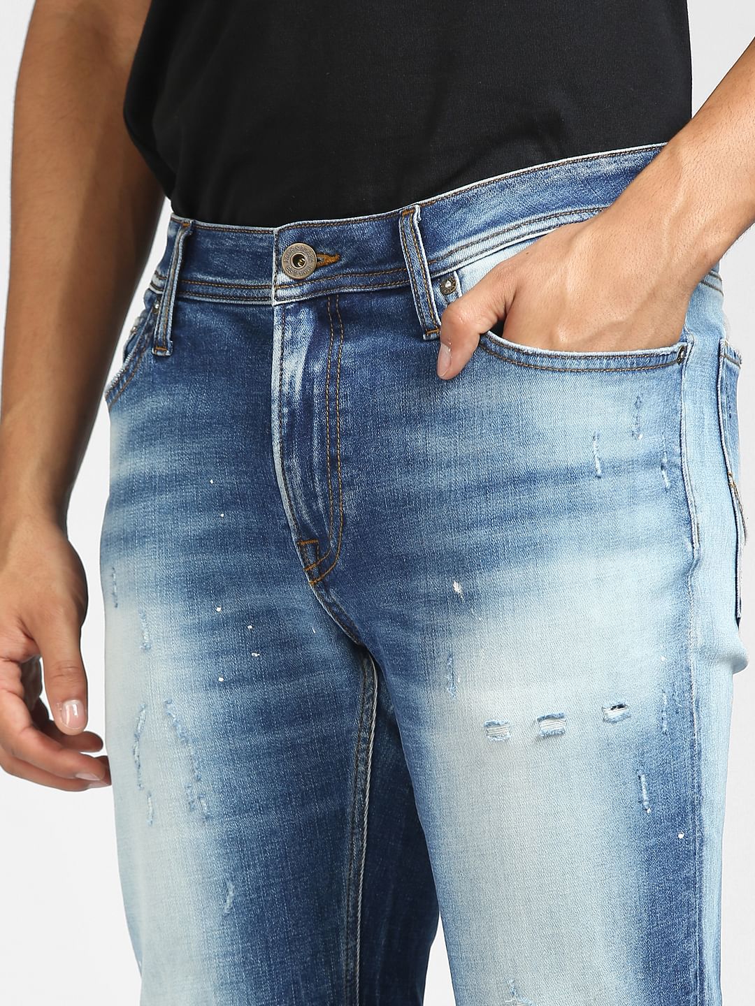 Blue Low Rise Ripped Skinny Fit Jeans - Image 5