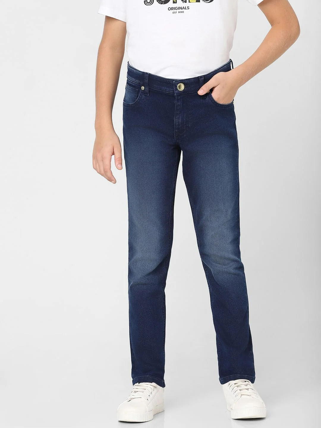 Boys Dark Blue Mid Rise Slim Fit Jeans - Image 2