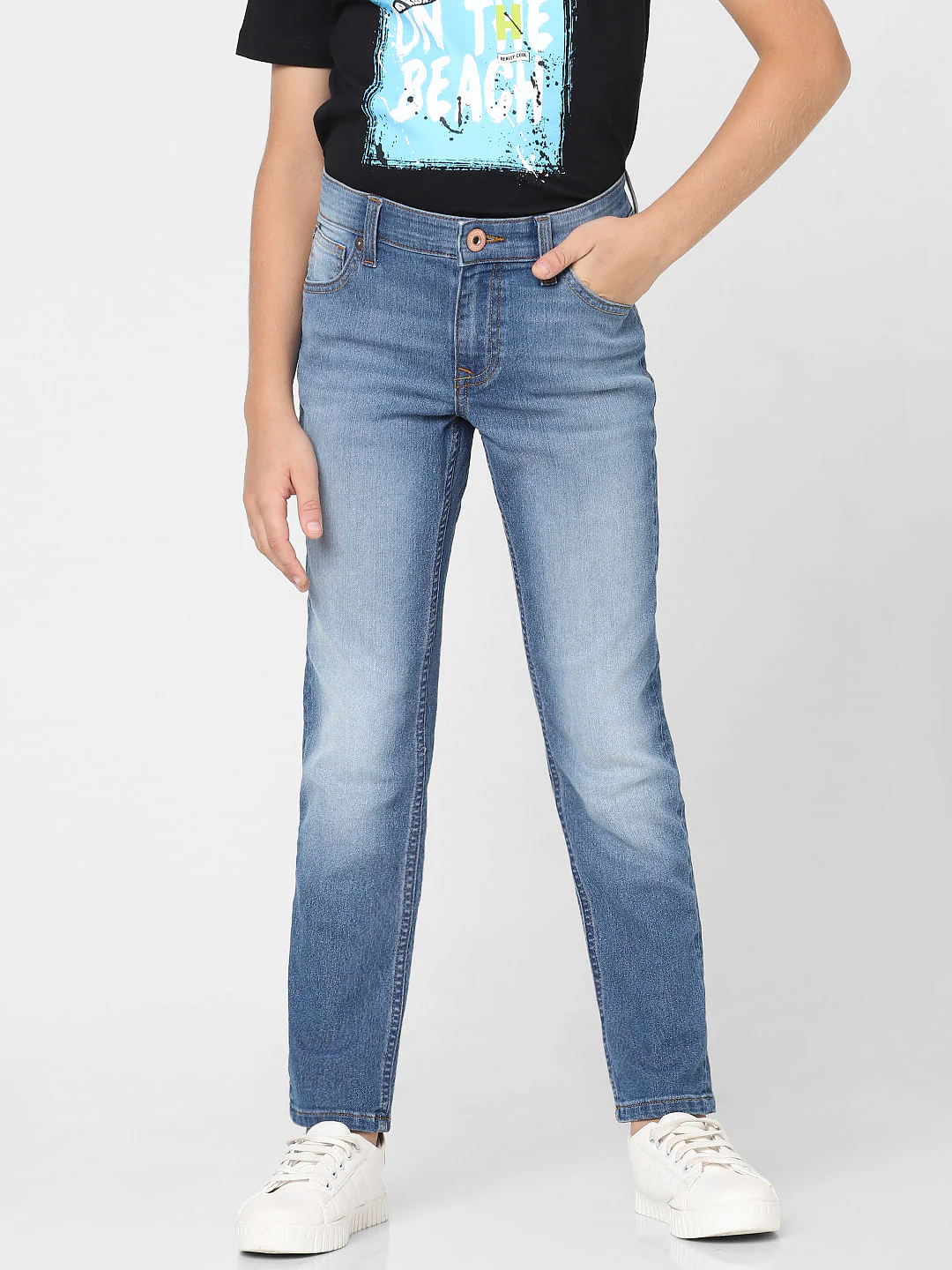 Boys Blue Mid Rise Regular Fit Jeans - Image 2