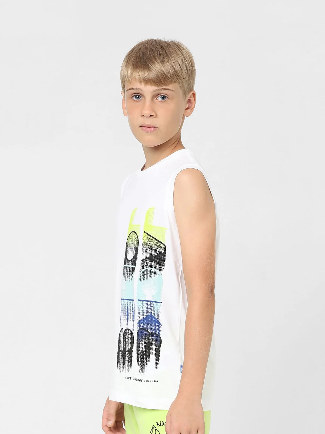 Boys White Sleeveless T-shirt - Image 3
