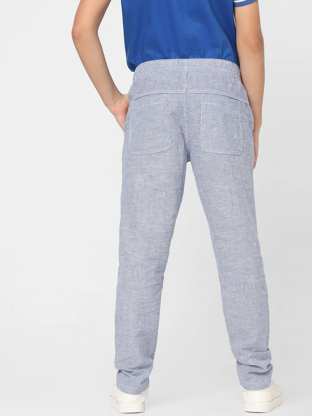 Boys Blue Mid Rise Striped Pants - Image 4