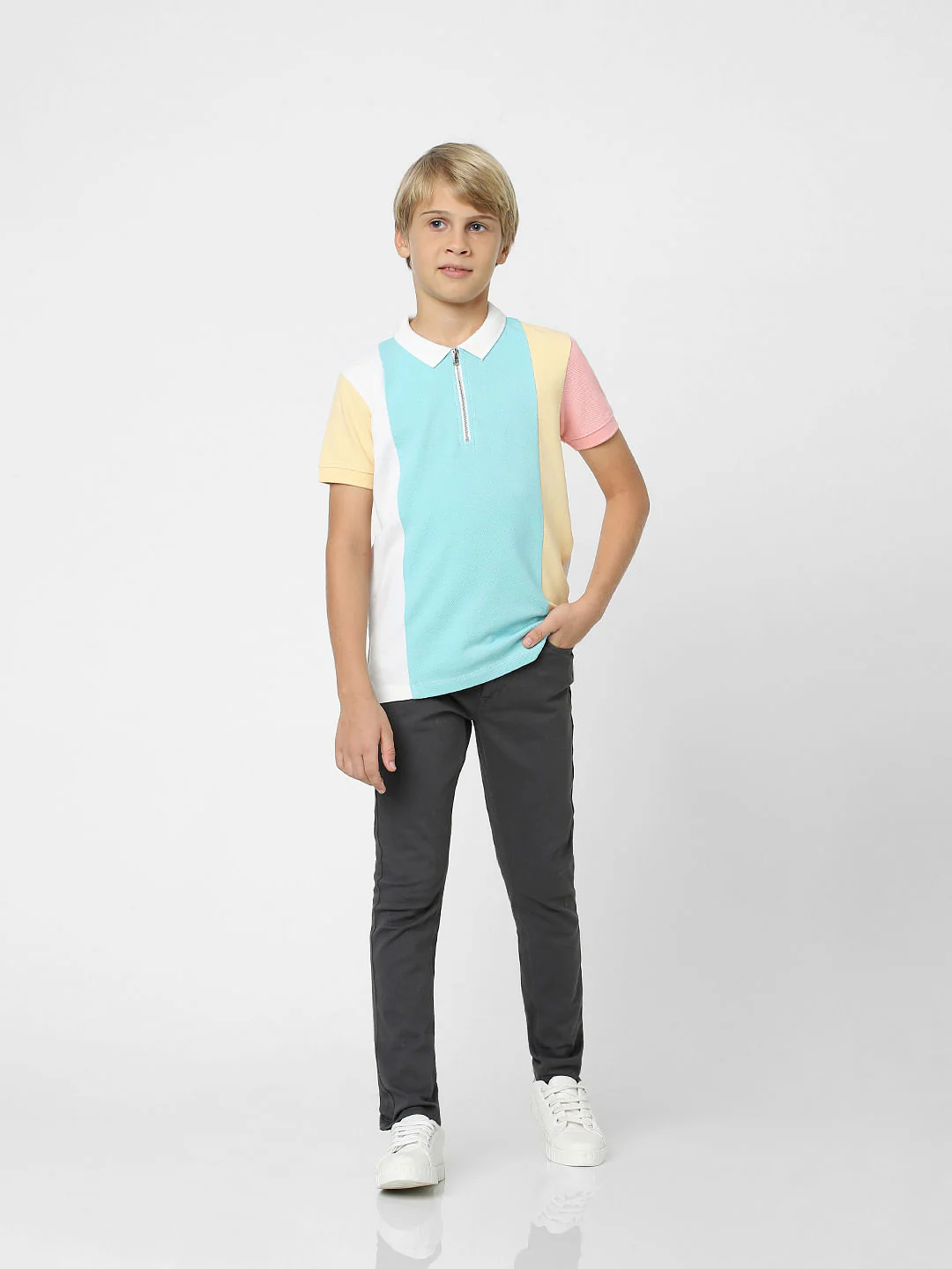 Boys White Colourblocked Polo T-shirt - Image 6