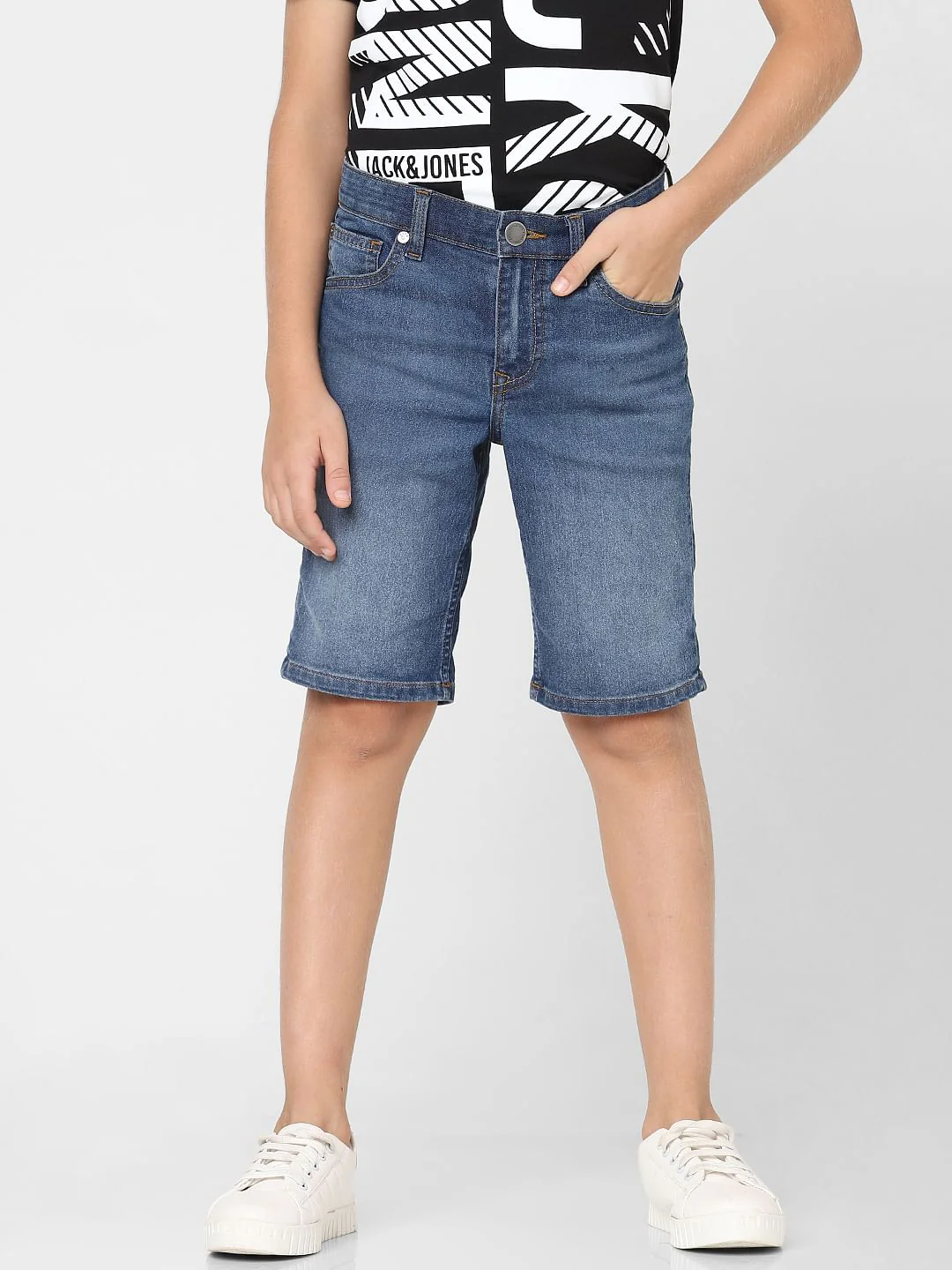 Boys Blue Mid Rise Denim Shorts - Image 2