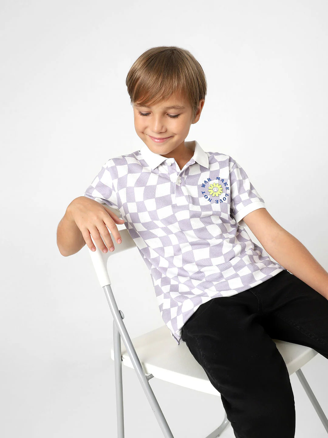 BOYS Purple Check Polo Neck T-shirt