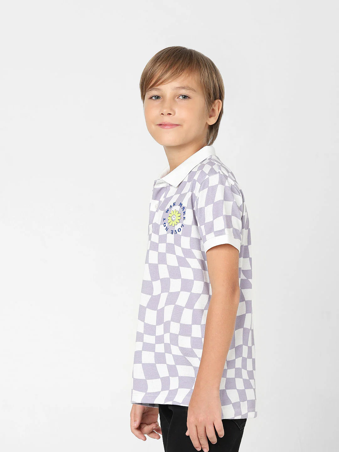 BOYS Purple Check Polo Neck T-shirt - Image 3