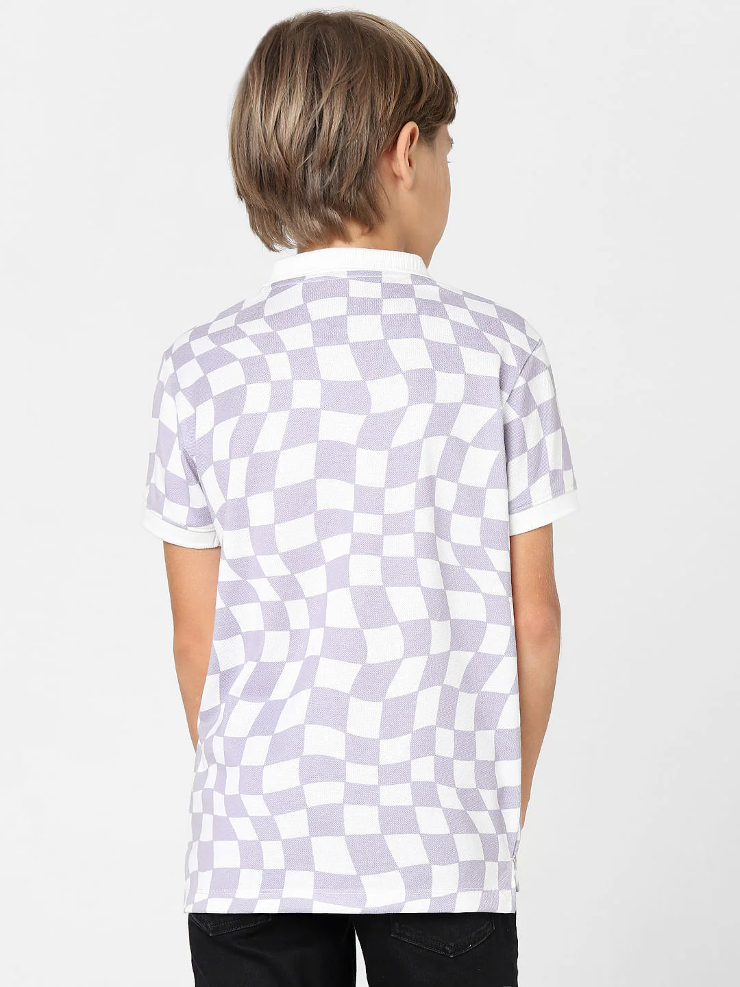 BOYS Purple Check Polo Neck T-shirt - Image 4