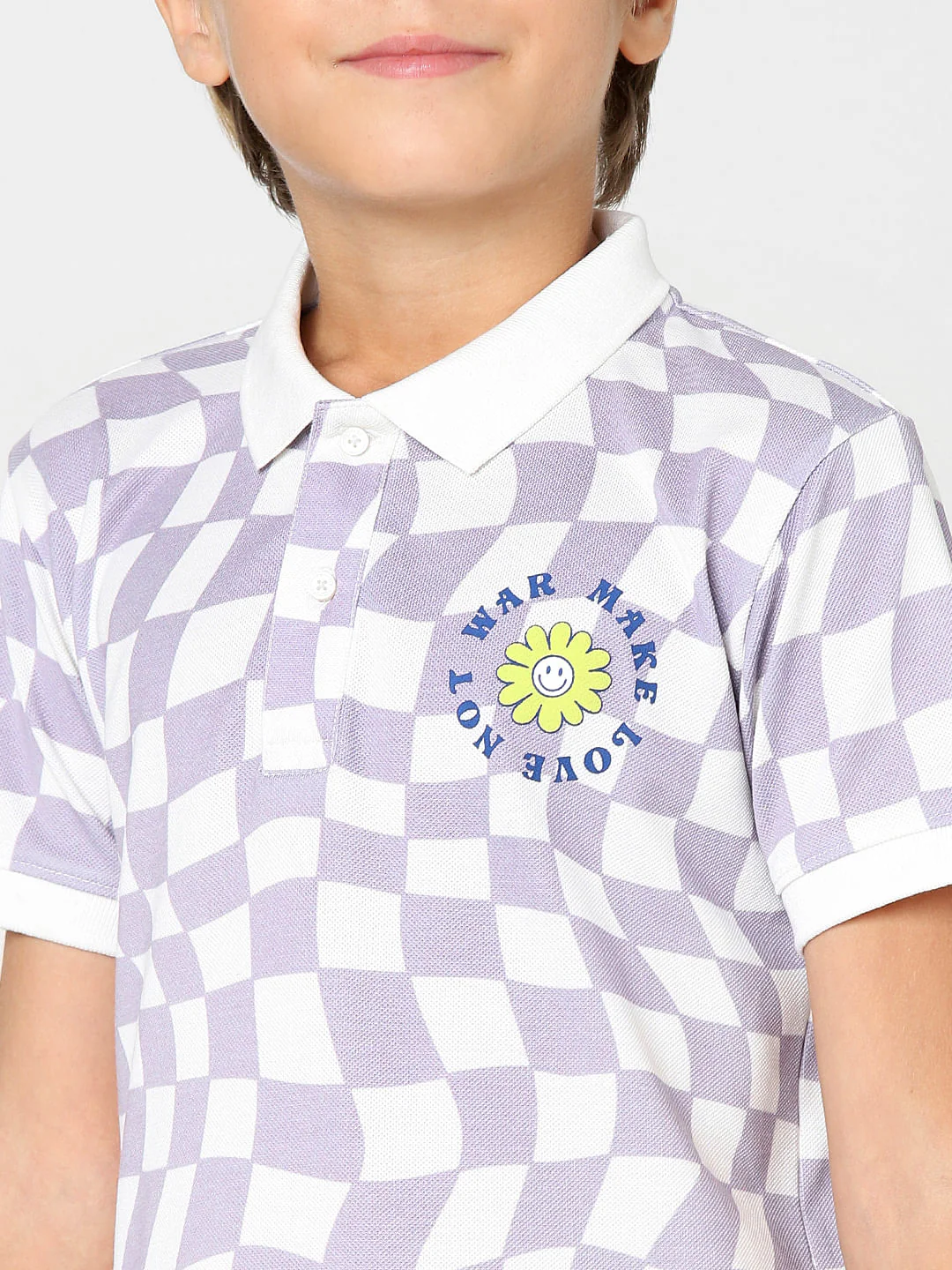 BOYS Purple Check Polo Neck T-shirt - Image 5