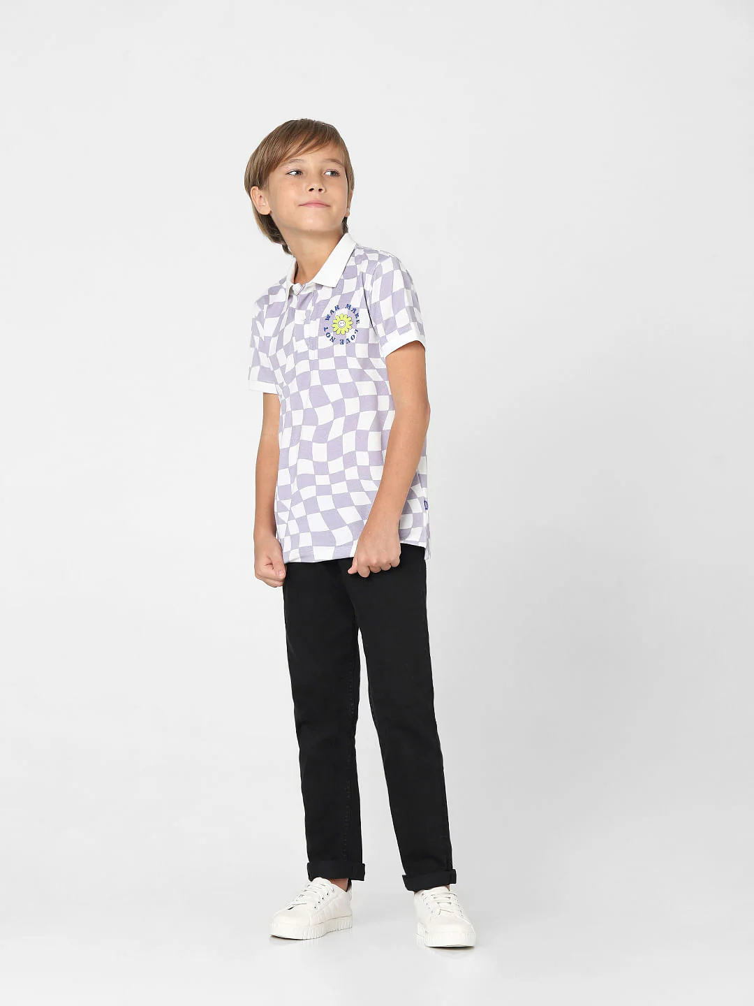 BOYS Purple Check Polo Neck T-shirt - Image 6