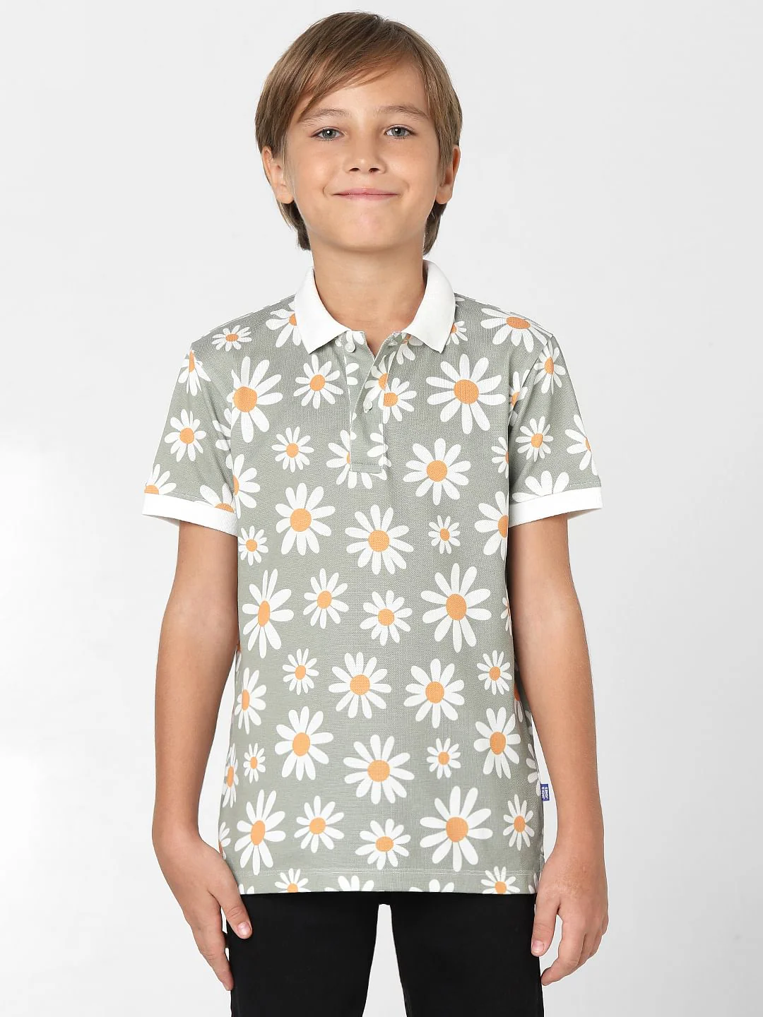BOYS Green Floral Polo Neck T-shirt - Image 2