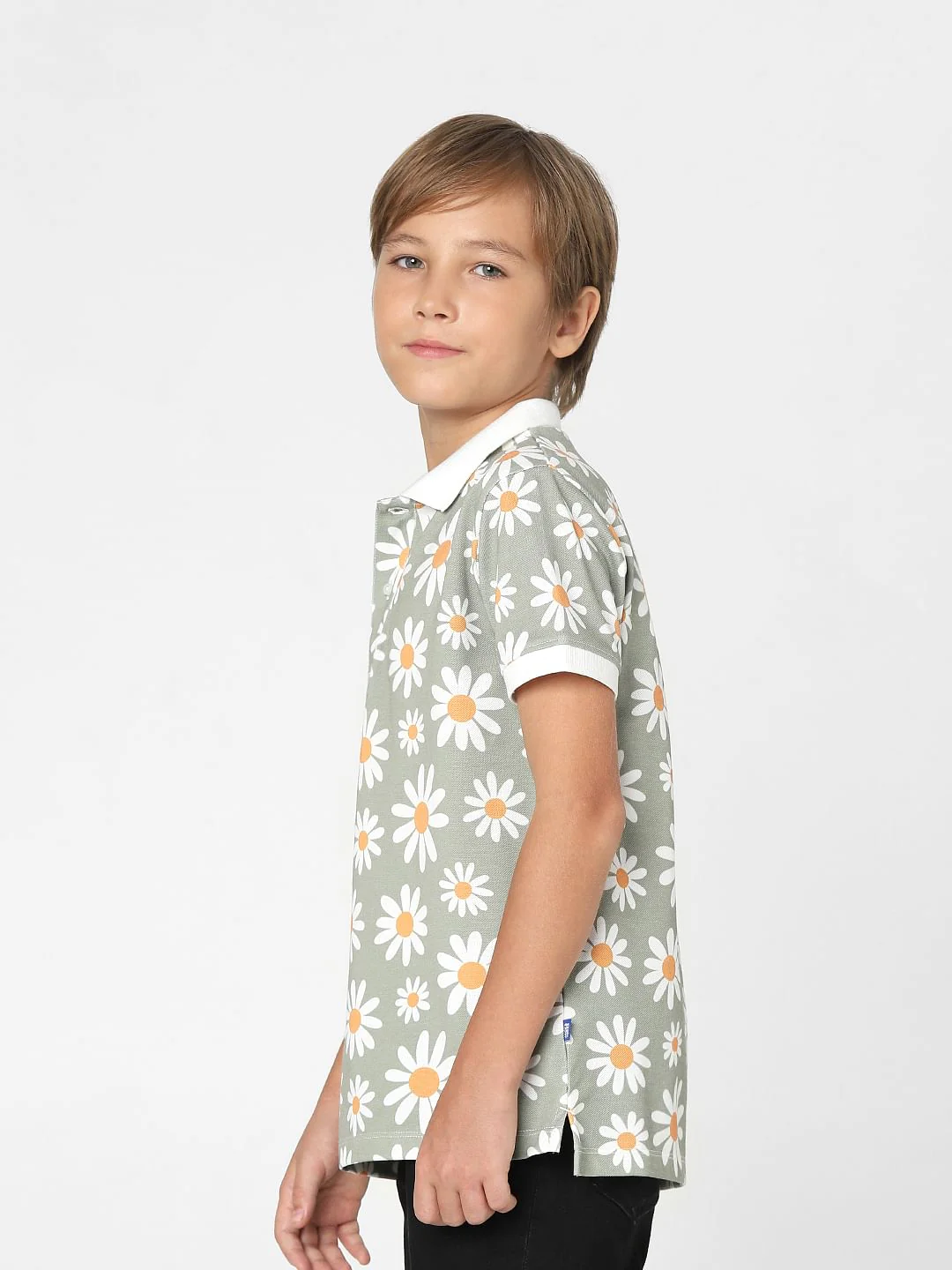 BOYS Green Floral Polo Neck T-shirt - Image 3