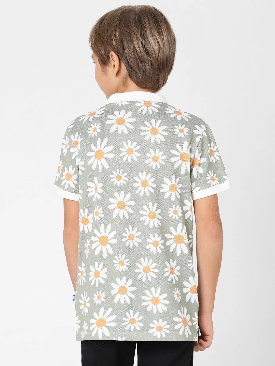 BOYS Green Floral Polo Neck T-shirt - Image 4