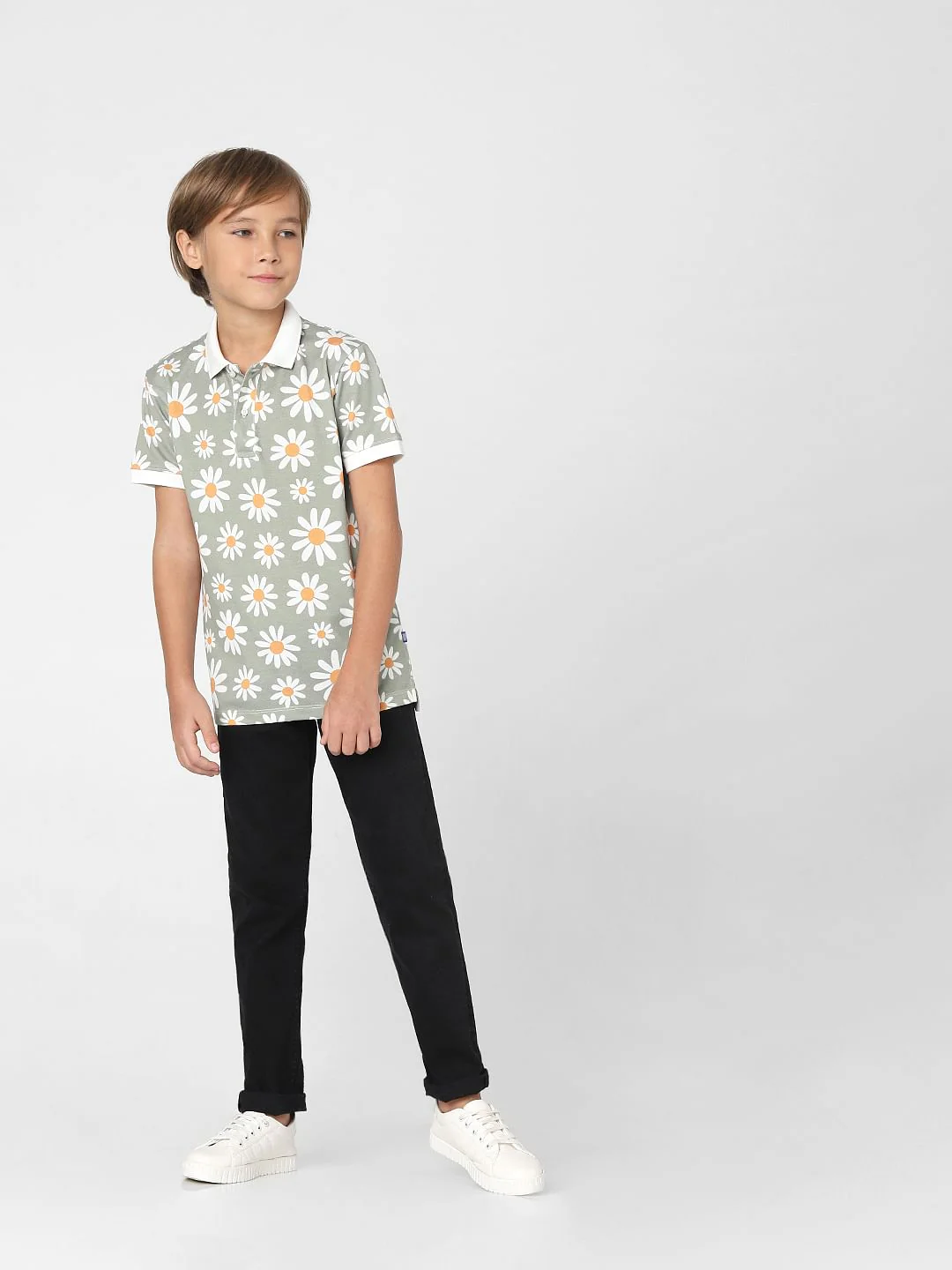 BOYS Green Floral Polo Neck T-shirt - Image 6