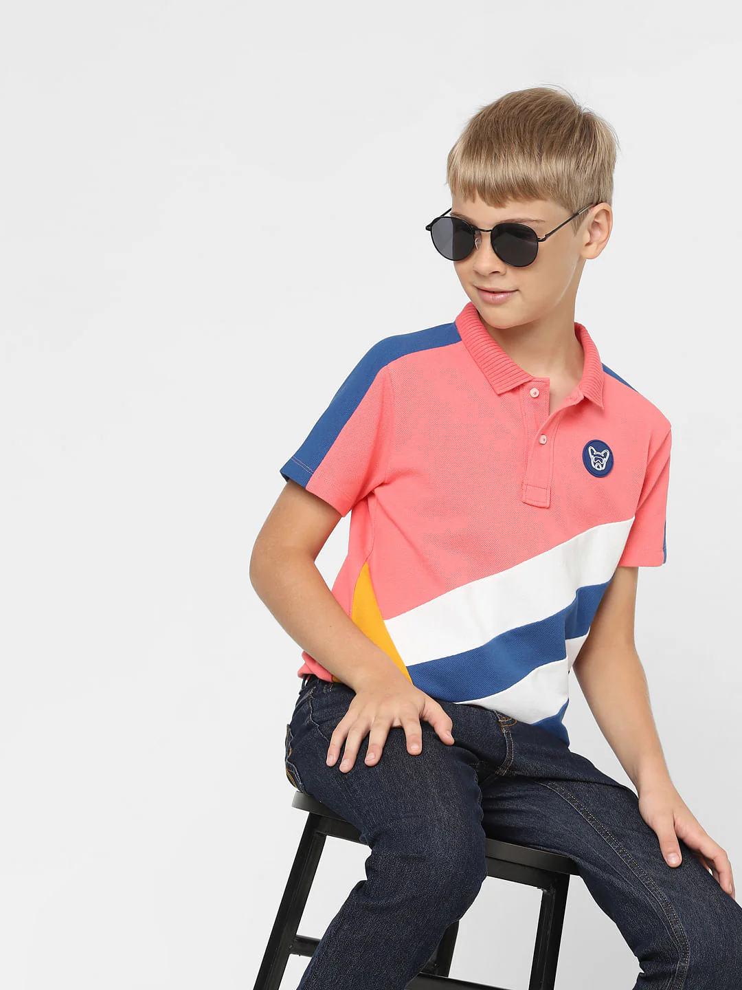 Boys Pink Printed Polo T-shirt