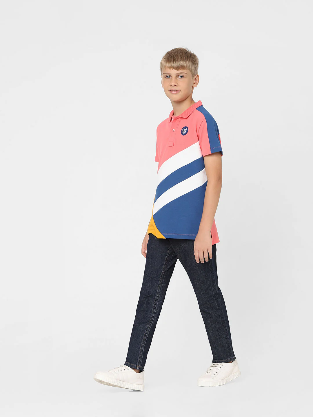Boys Pink Printed Polo T-shirt - Image 6