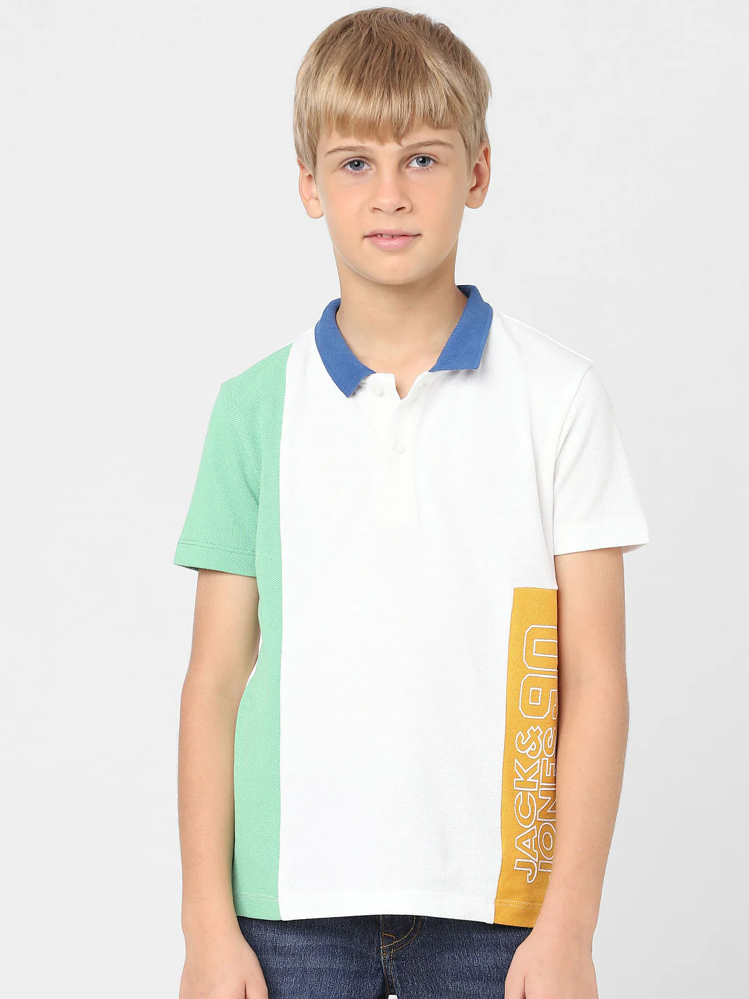 Boys White Colourblocked Polo T-shirt - Image 2