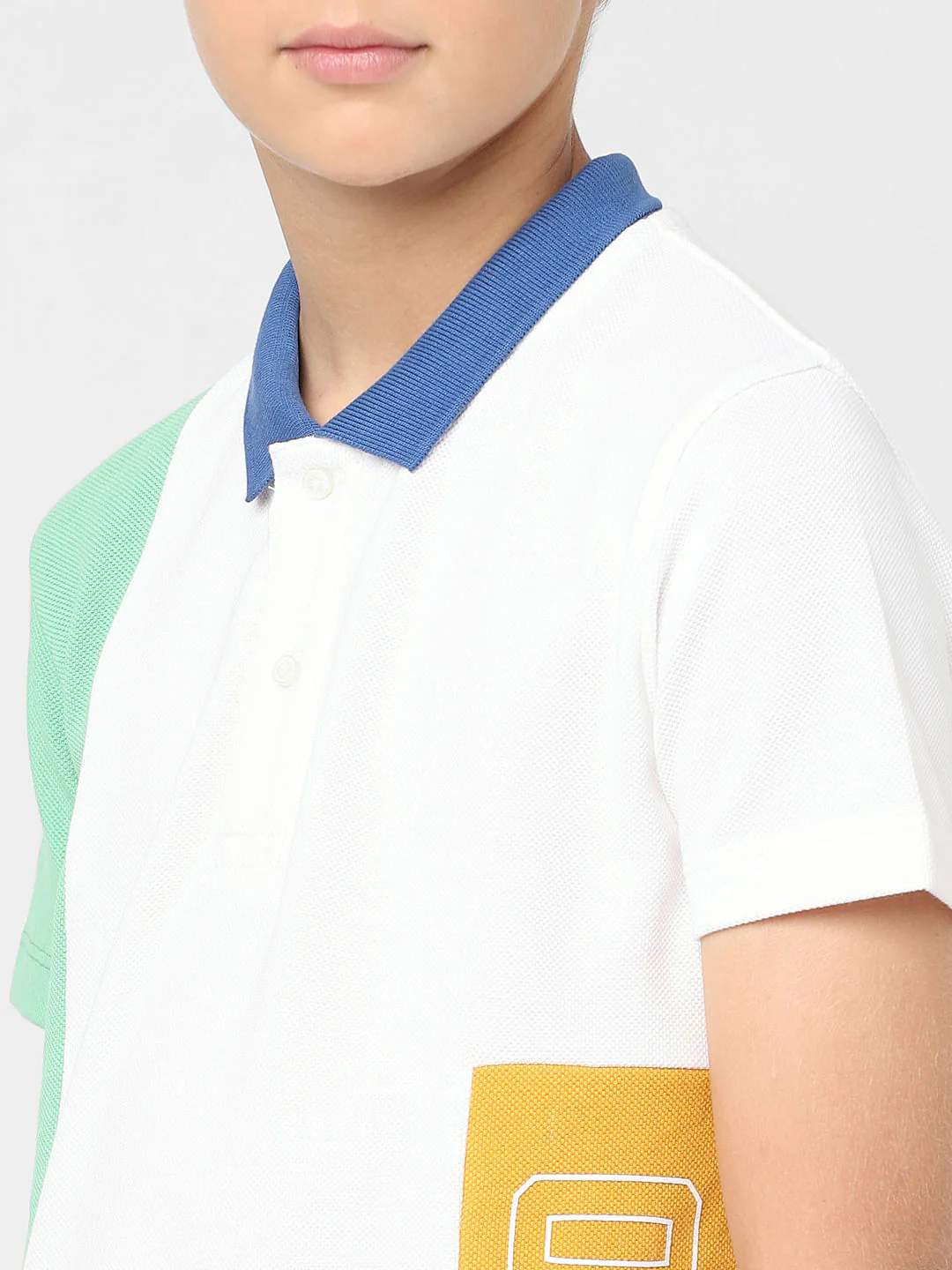 Boys White Colourblocked Polo T-shirt - Image 5
