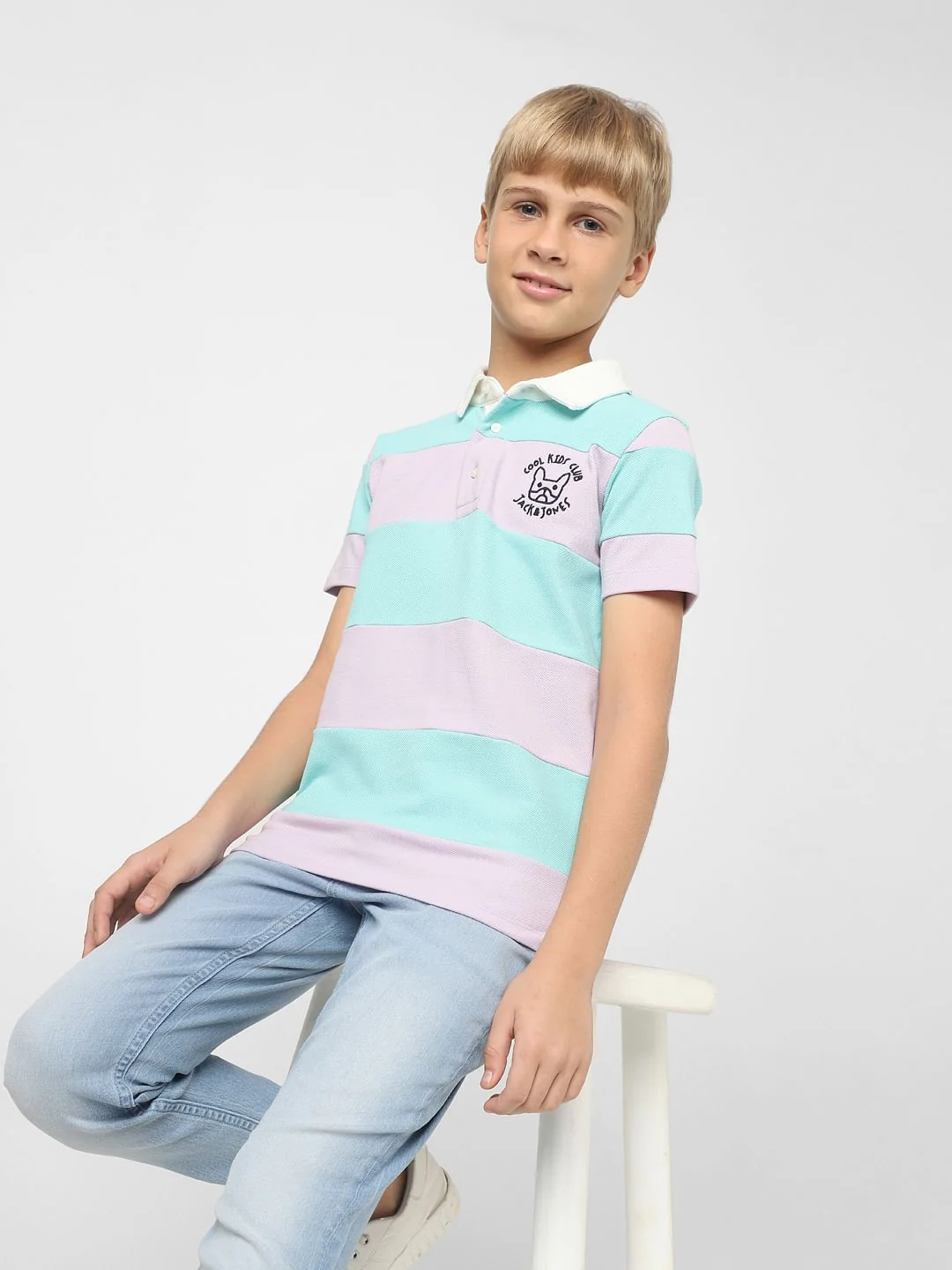 Boys Lilac Colourblocked Polo T-shirt