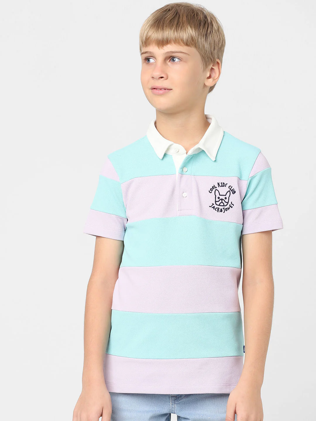 Boys Lilac Colourblocked Polo T-shirt - Image 2