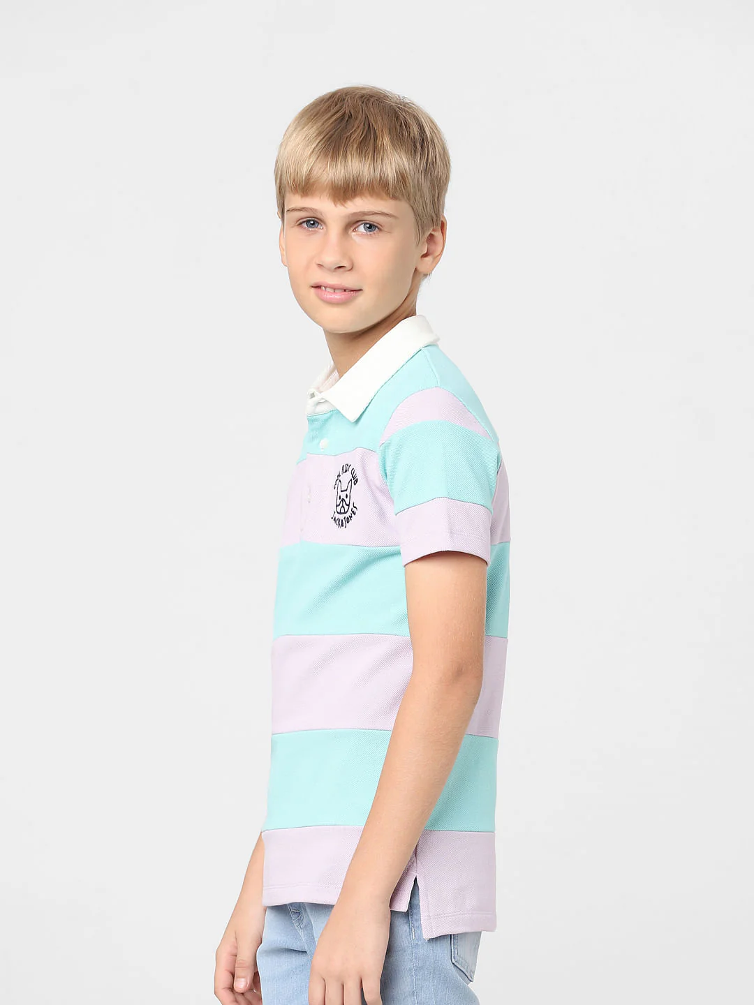 Boys Lilac Colourblocked Polo T-shirt - Image 3