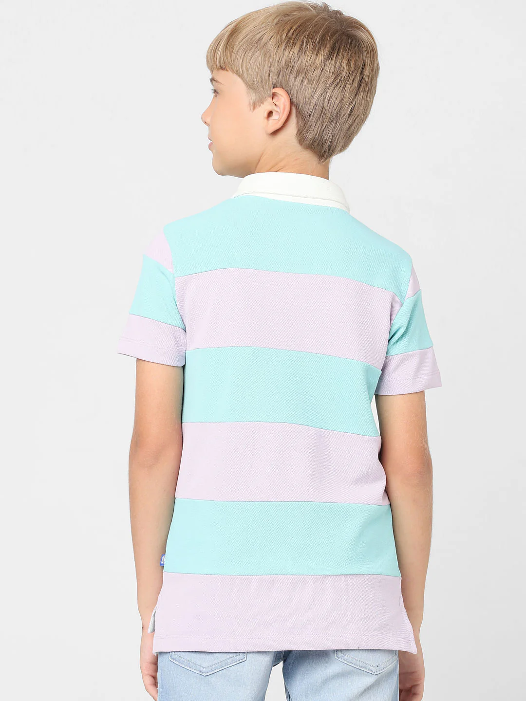 Boys Lilac Colourblocked Polo T-shirt - Image 4