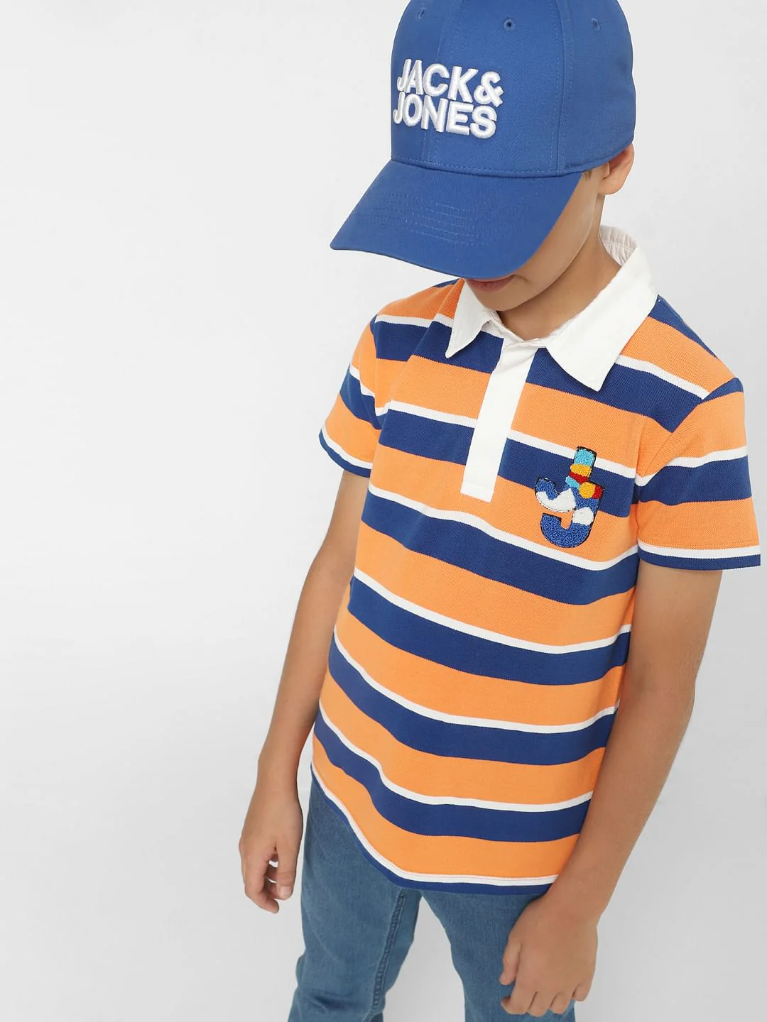 Boys Orange Striped Polo T-shirt