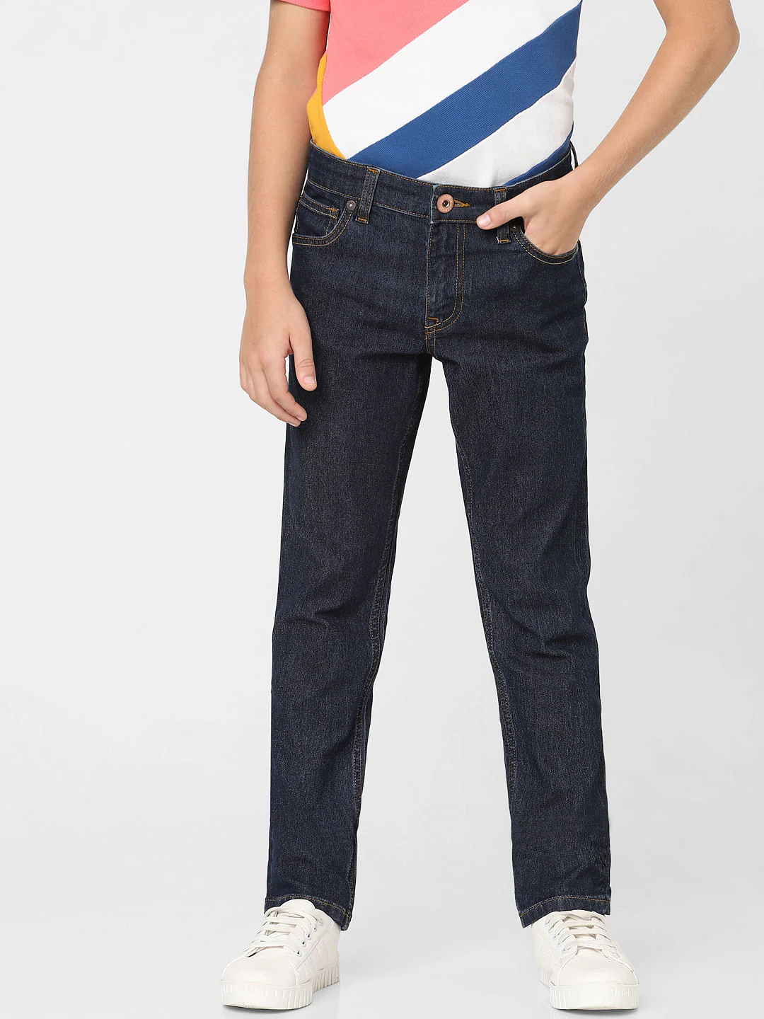 Boys Dark Blue Mid Rise Slim Fit Jeans - Image 2