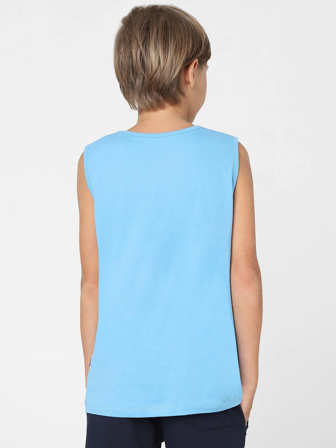 BOYS Blue Logo Print T-shirt Vest - Image 4