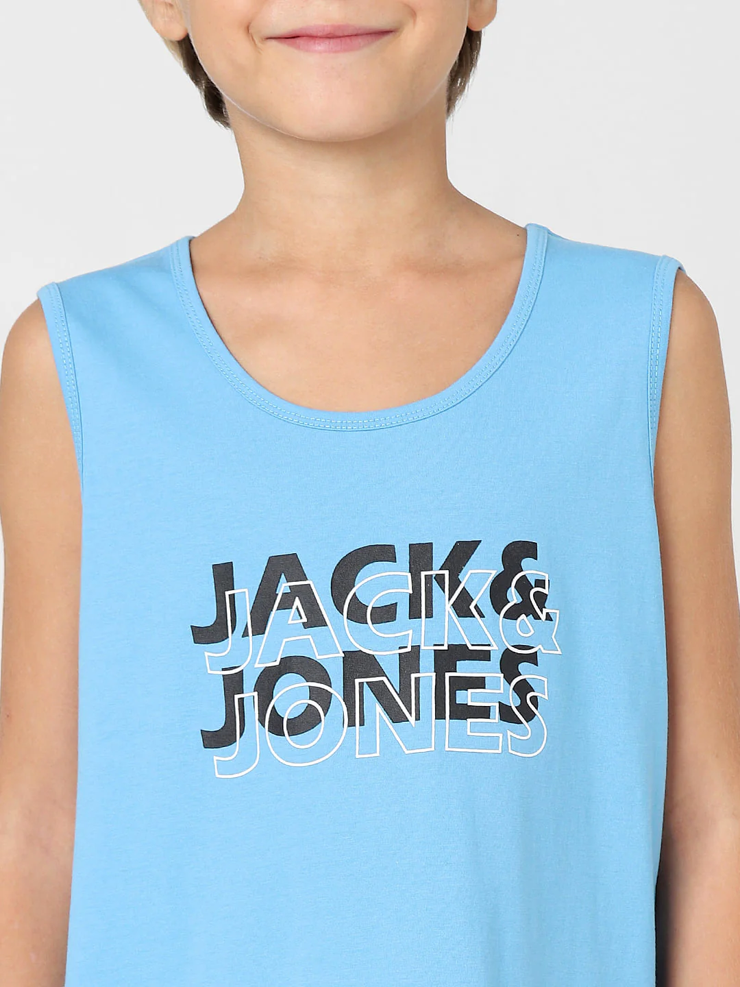 BOYS Blue Logo Print T-shirt Vest - Image 5