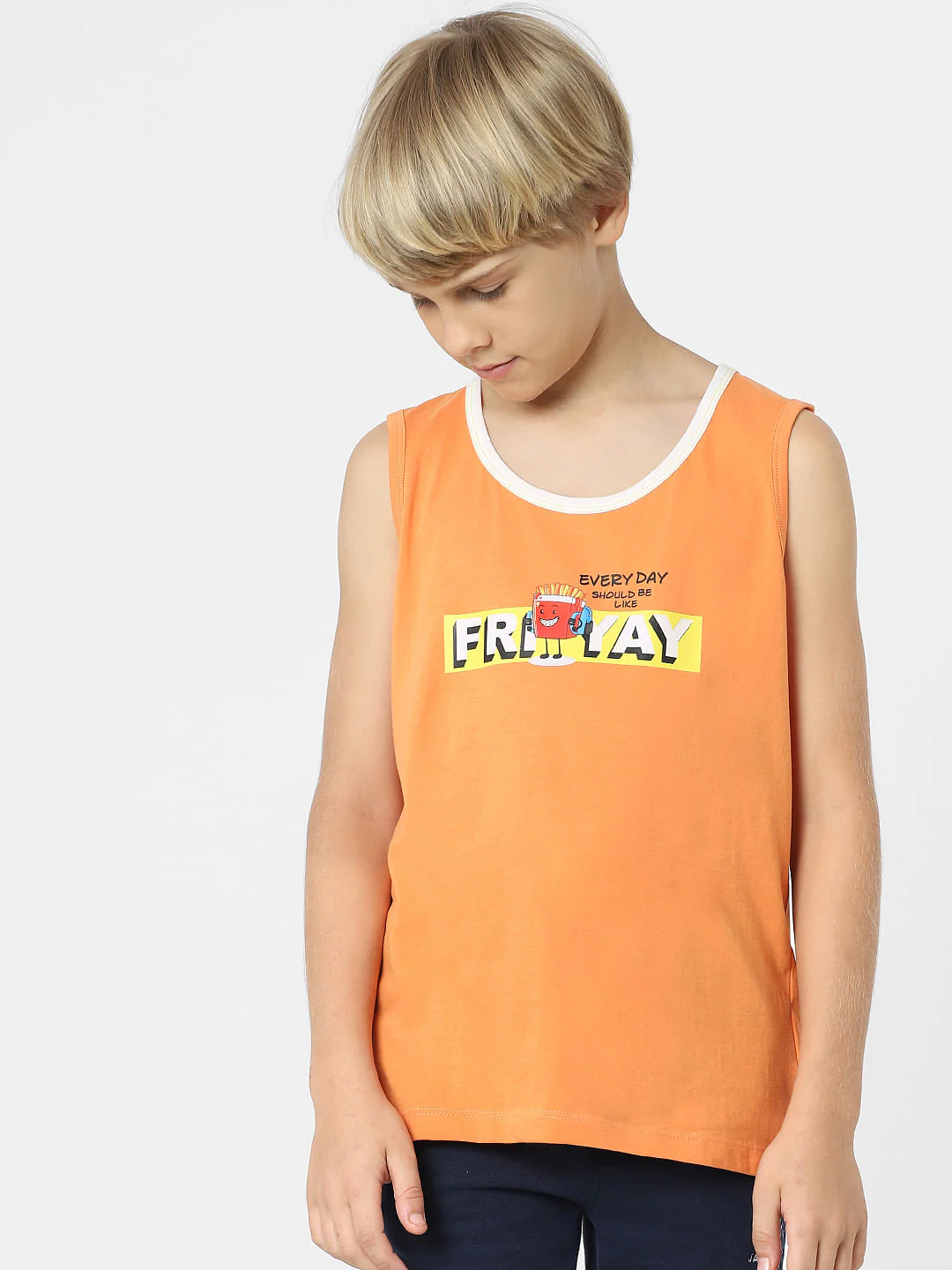 BOYS Orange Printed Vest T-shirt - Image 2