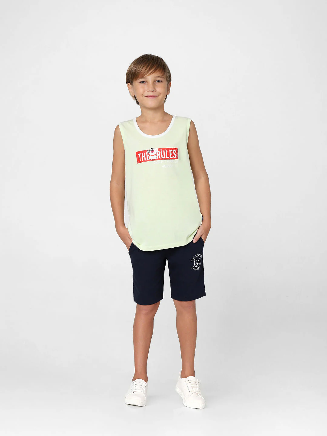 Boys Green Printed Sleeveless T-shirt - Image 6