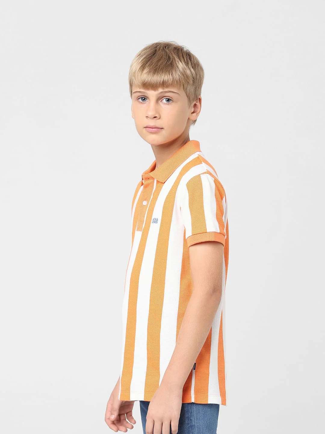 Boys Orange Striped Polo T-shirt - Image 3