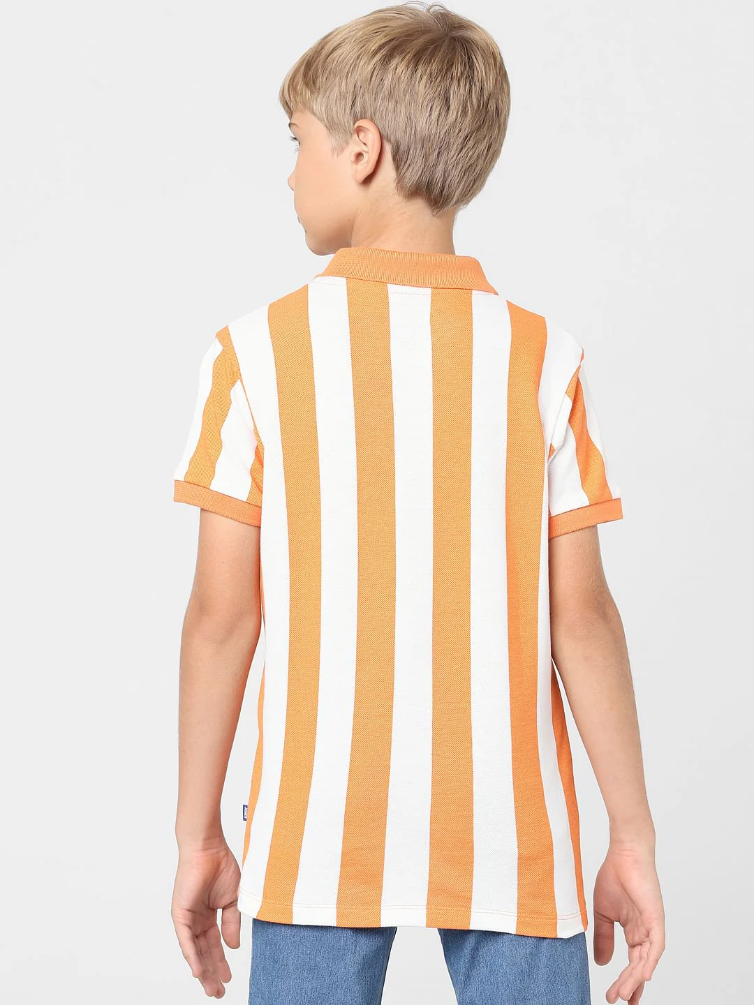 Boys Orange Striped Polo T-shirt - Image 4