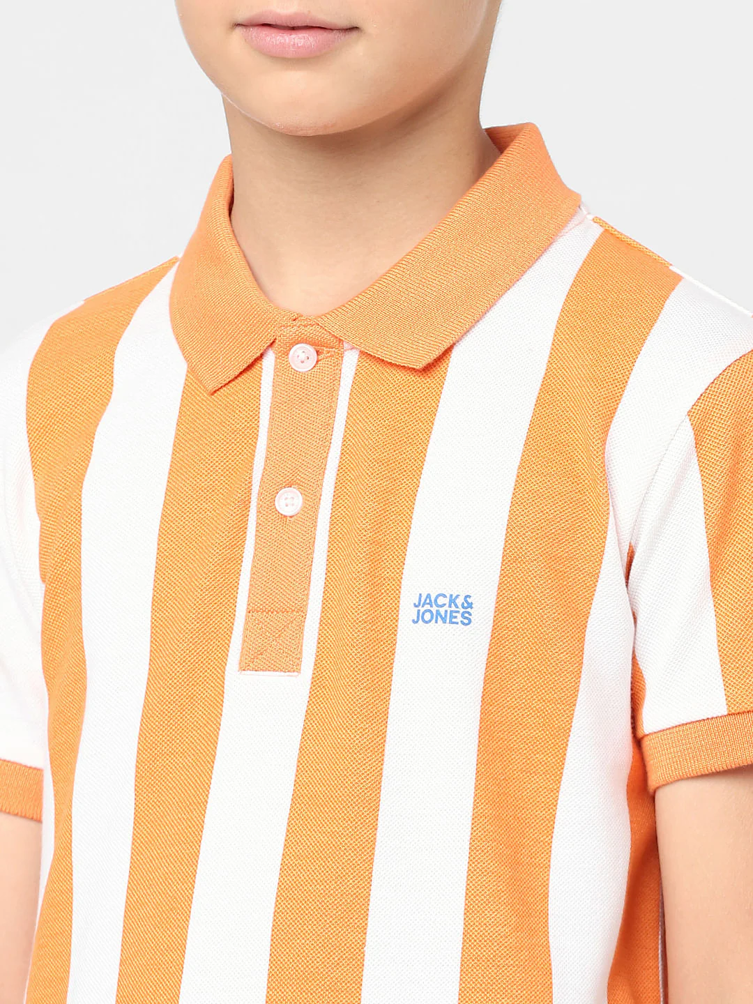 Boys Orange Striped Polo T-shirt - Image 5