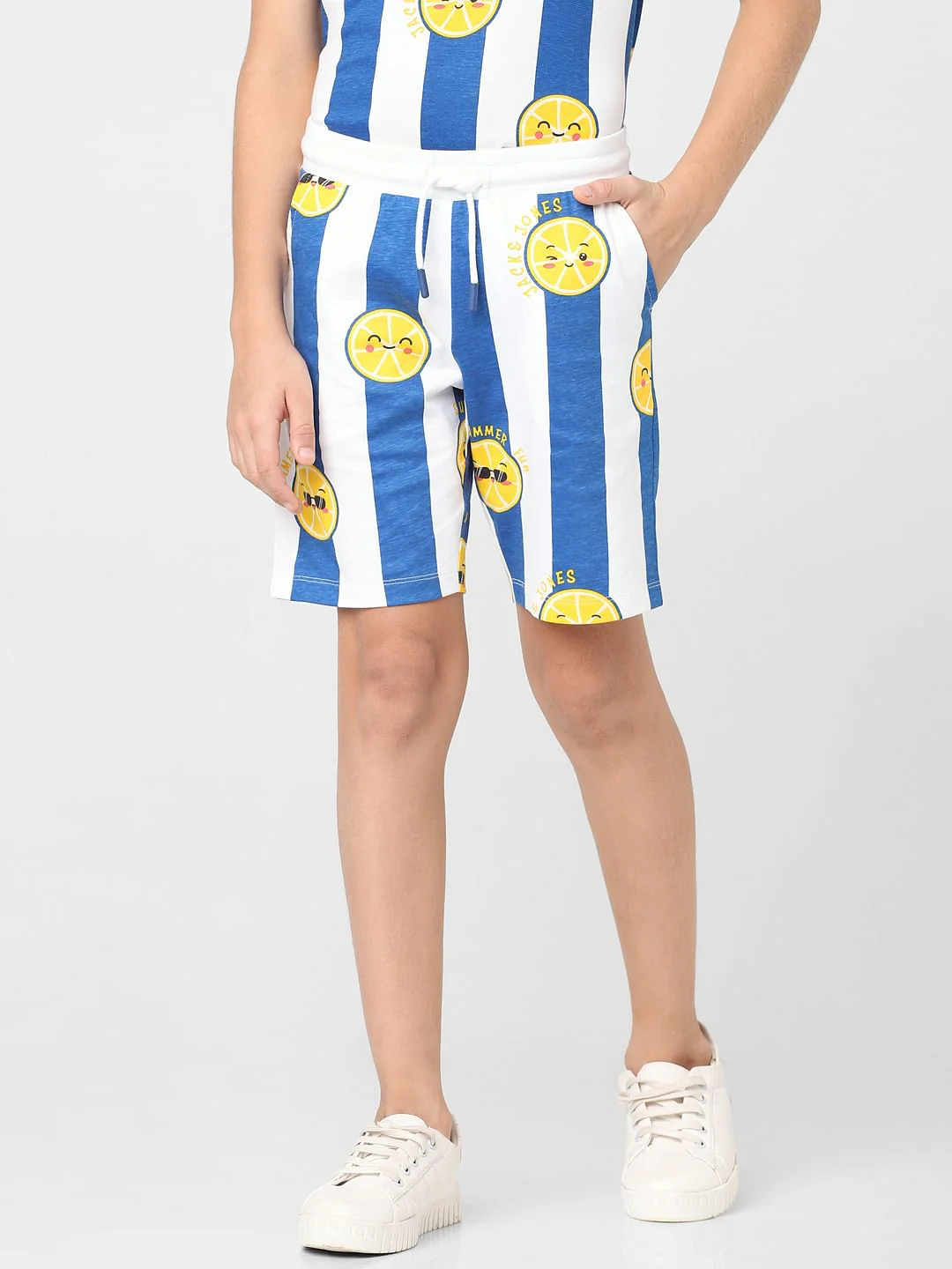 Boys Blue Striped Co-ord Sweatshorts - Image 2