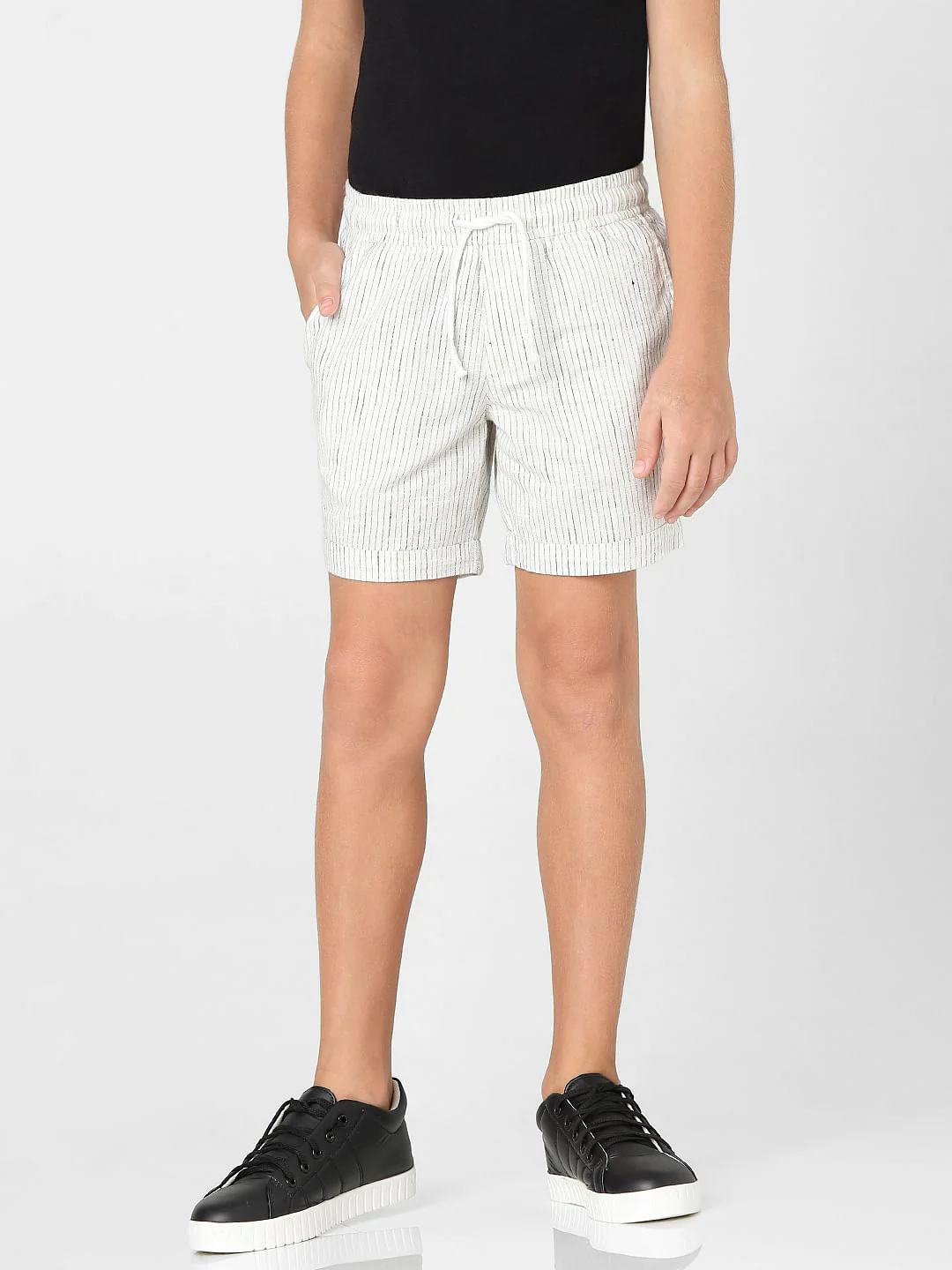 BOYS White Mid Rise Striped Shorts - Image 2