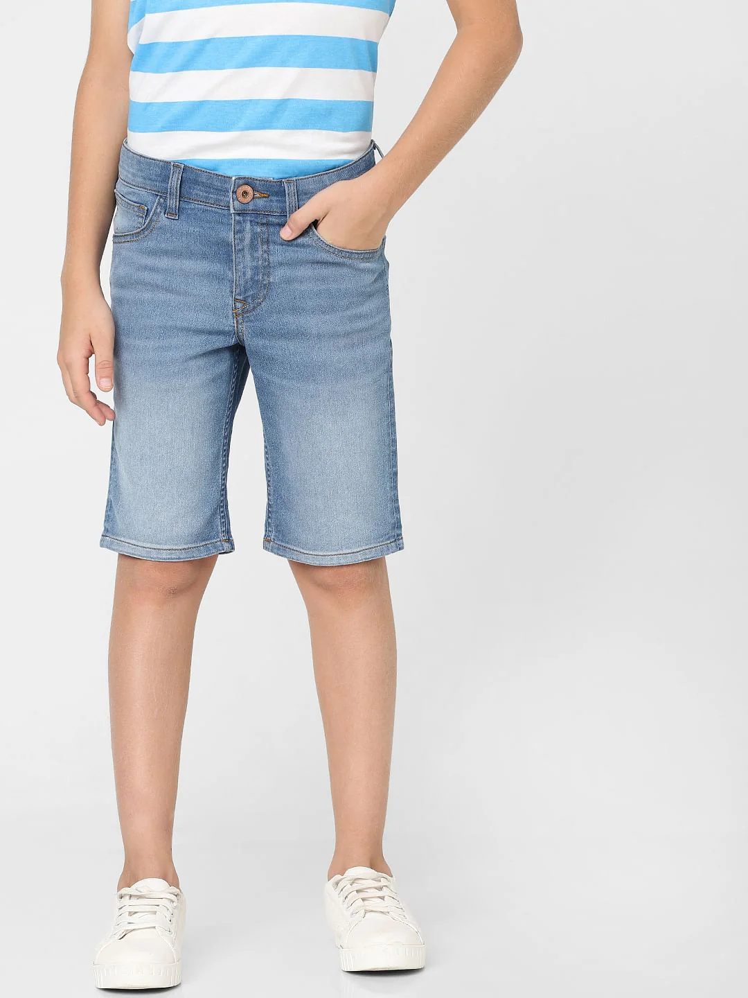Boys Blue Mid Rise Denim Shorts - Image 2