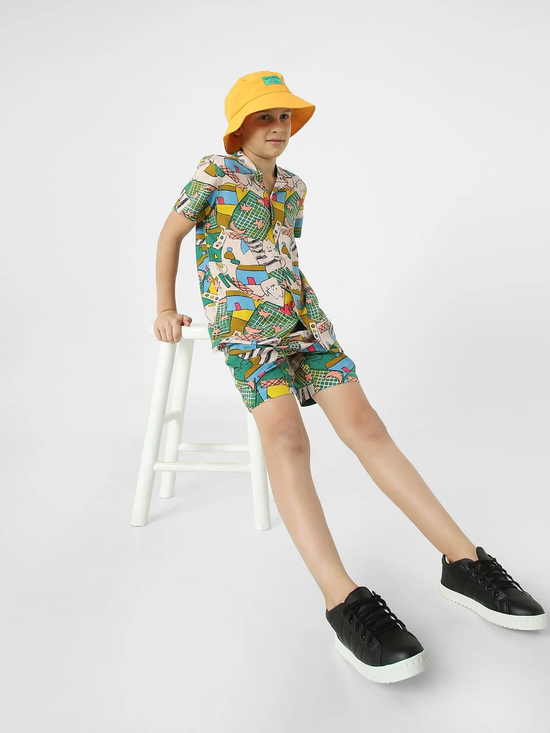 BOYS Green Printed Co-ord Set Shorts