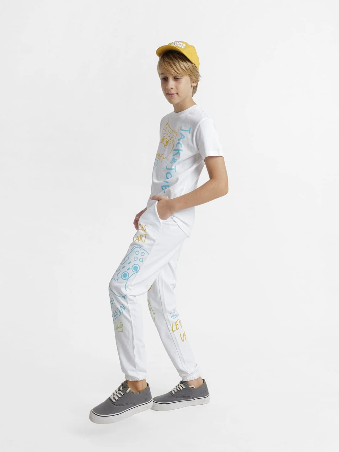 White Gamer Print Co-ord Set Sweatpants