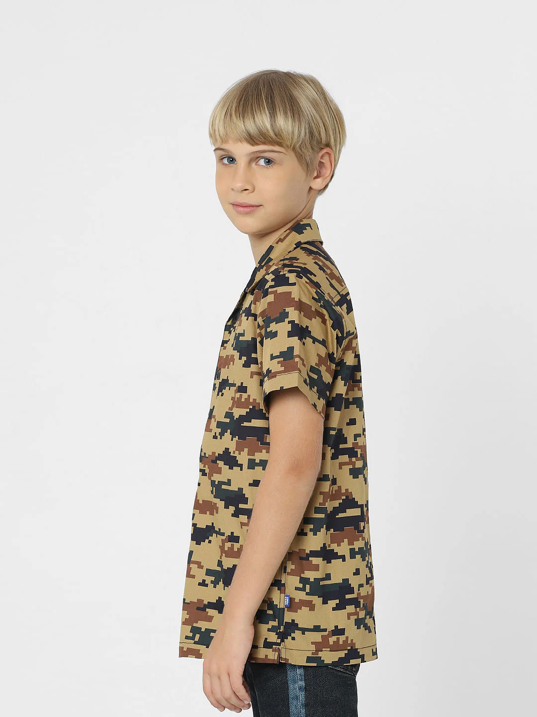 BOYS Brown Camo Print Short Sleeves Shirt - Image 3