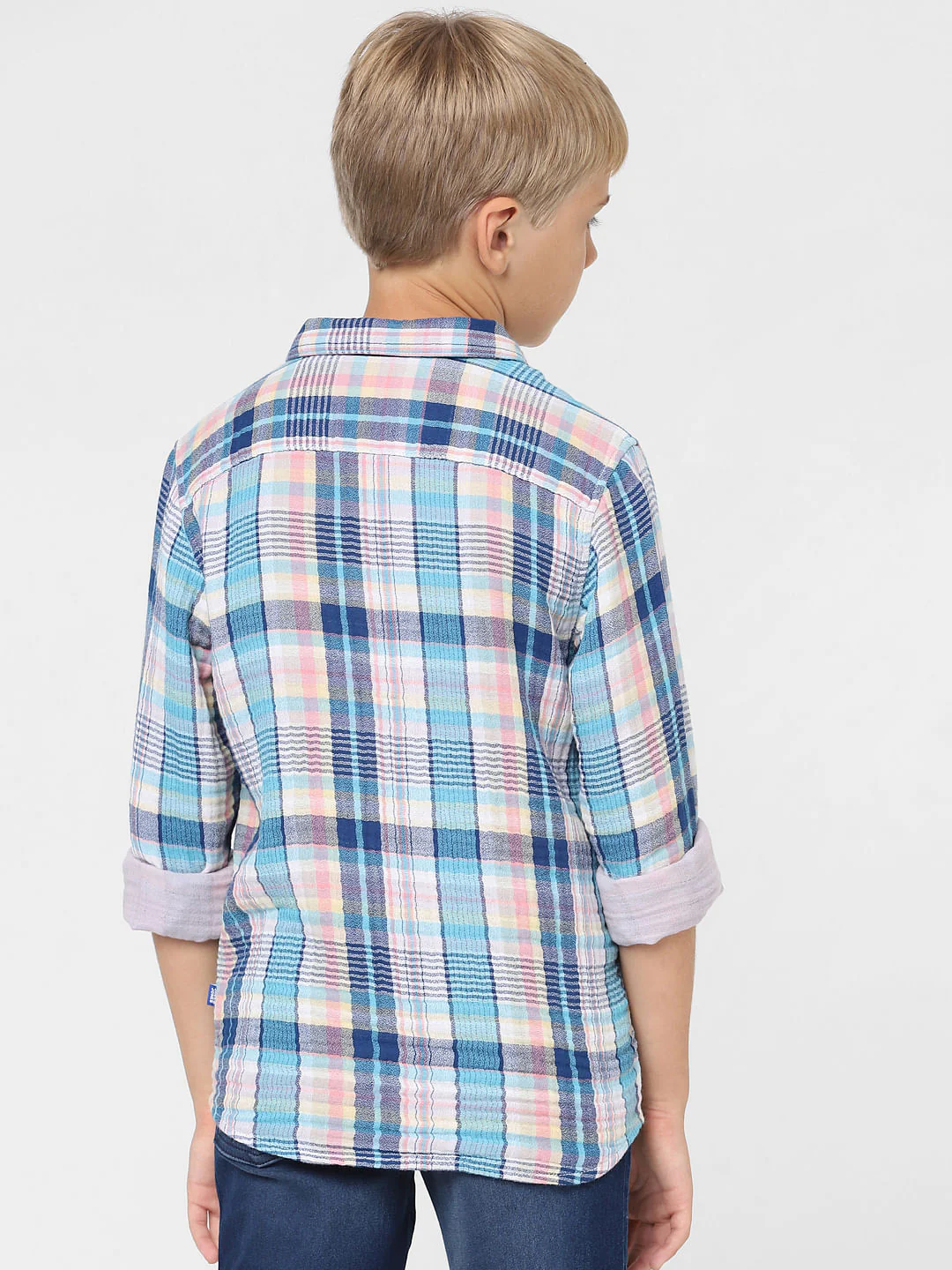 Boys Blue Check Print Full Sleeves Shirt - Image 4
