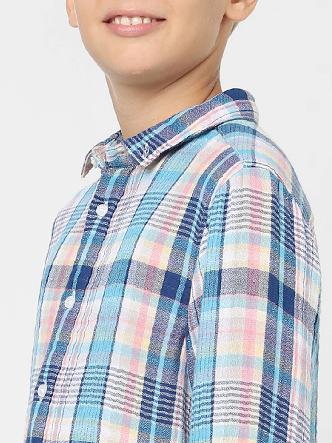Boys Blue Check Print Full Sleeves Shirt - Image 5