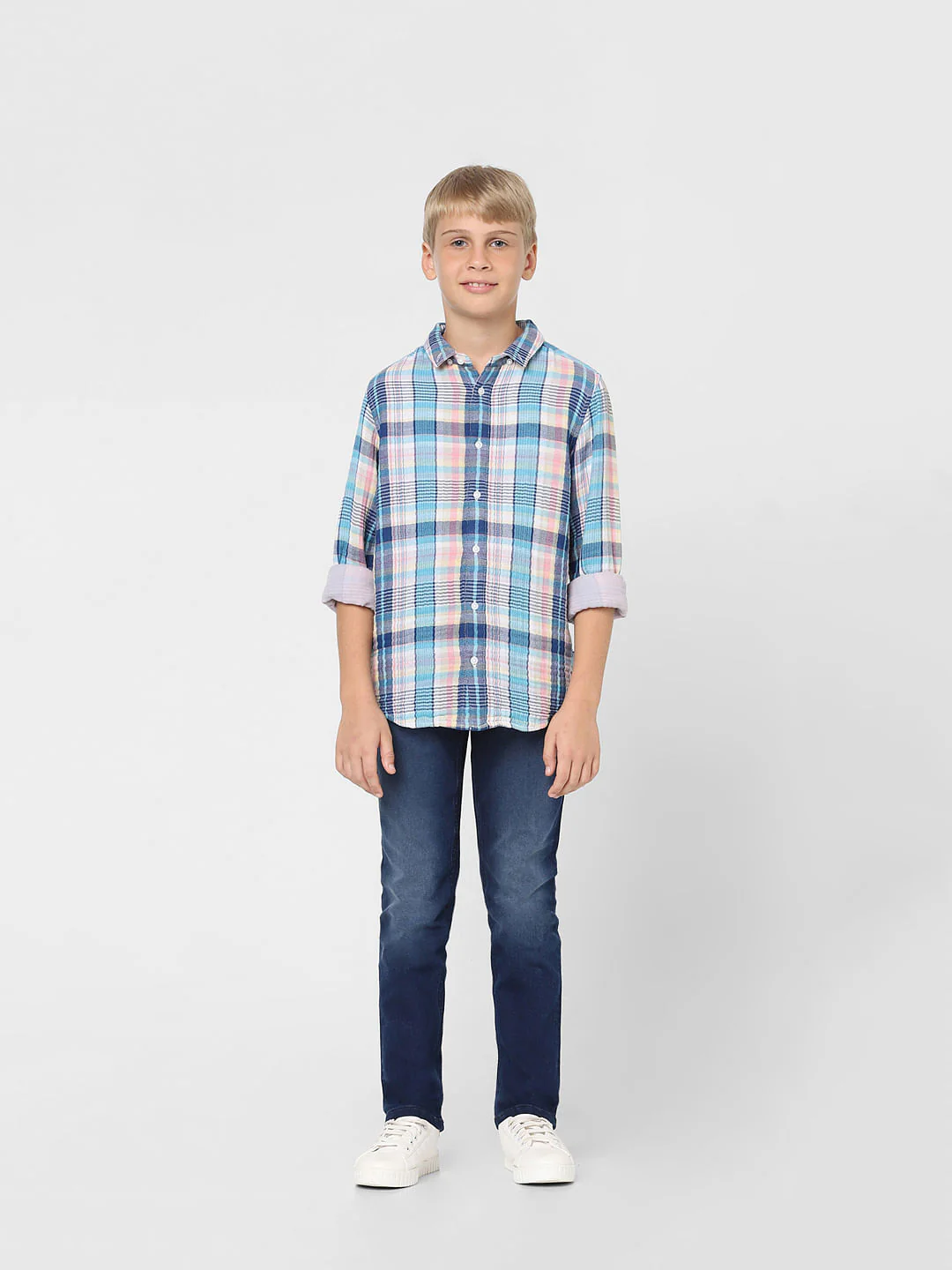 Boys Blue Check Print Full Sleeves Shirt - Image 6