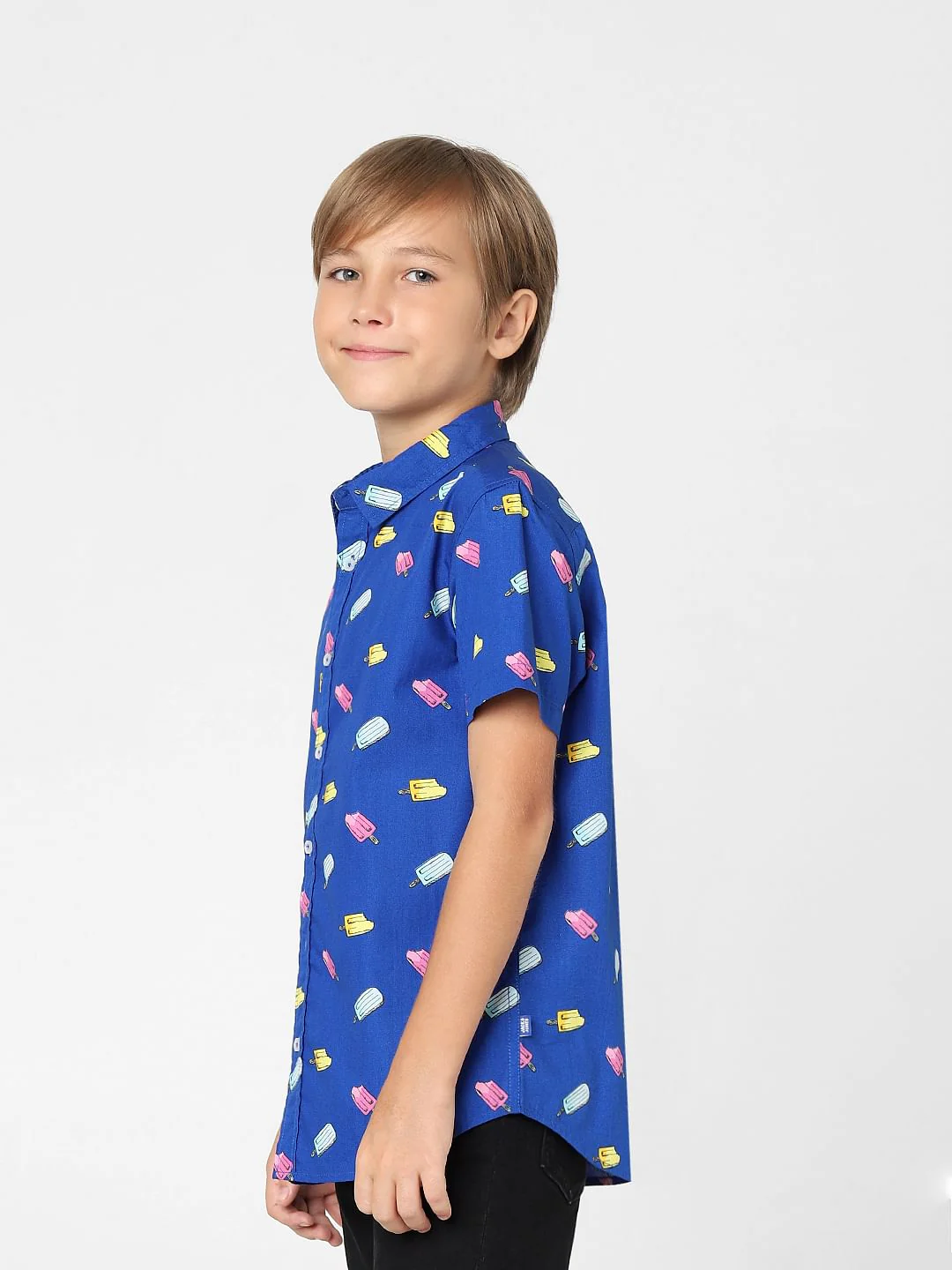 BOYS Blue Printed Short Sleeves Shirt - Image 3