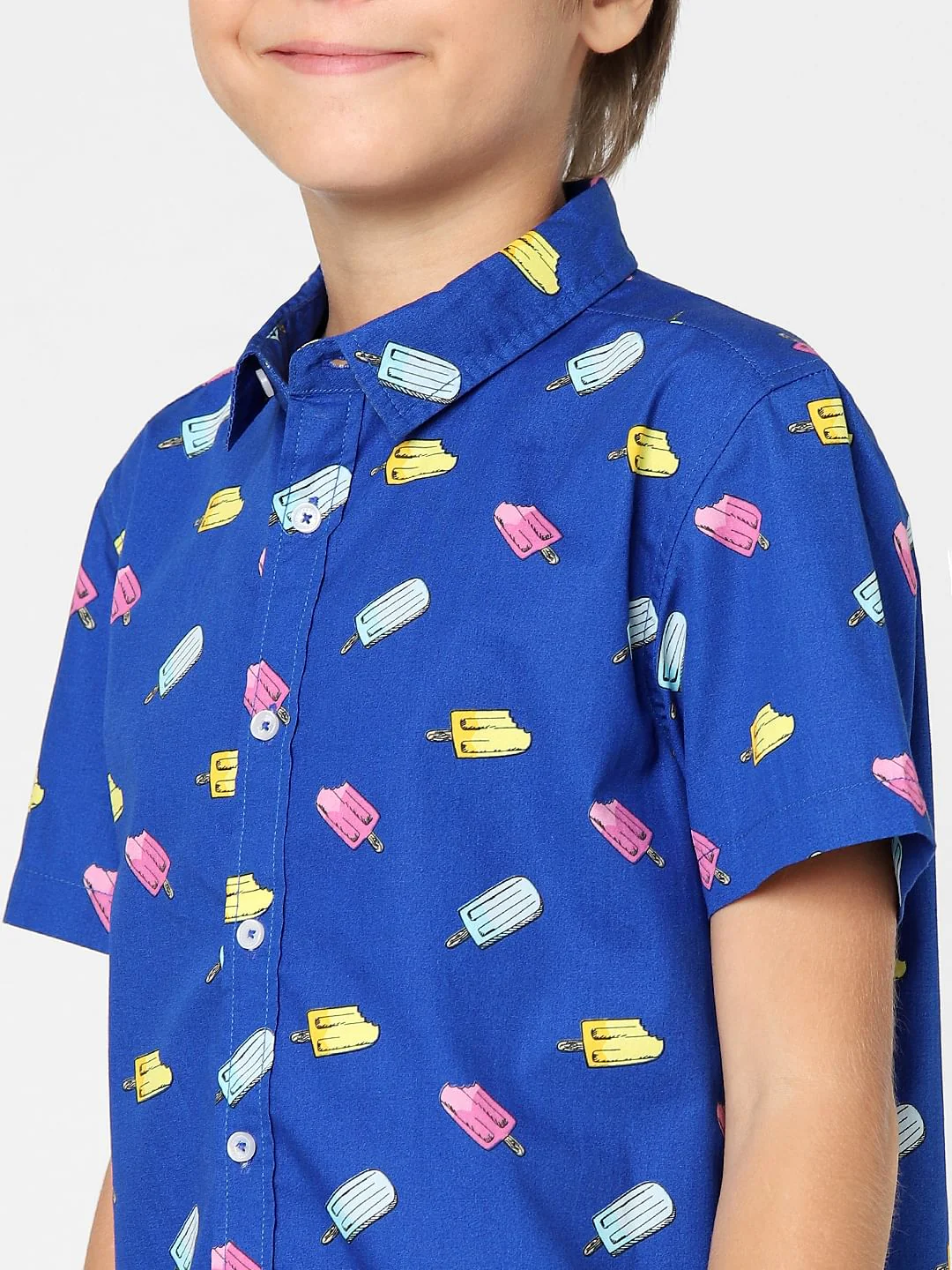 BOYS Blue Printed Short Sleeves Shirt - Image 5