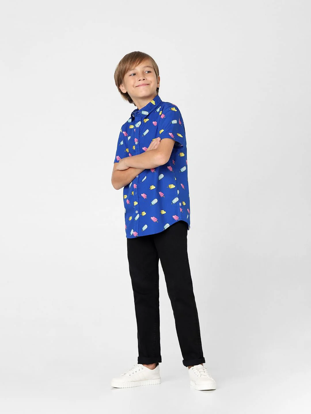BOYS Blue Printed Short Sleeves Shirt - Image 6