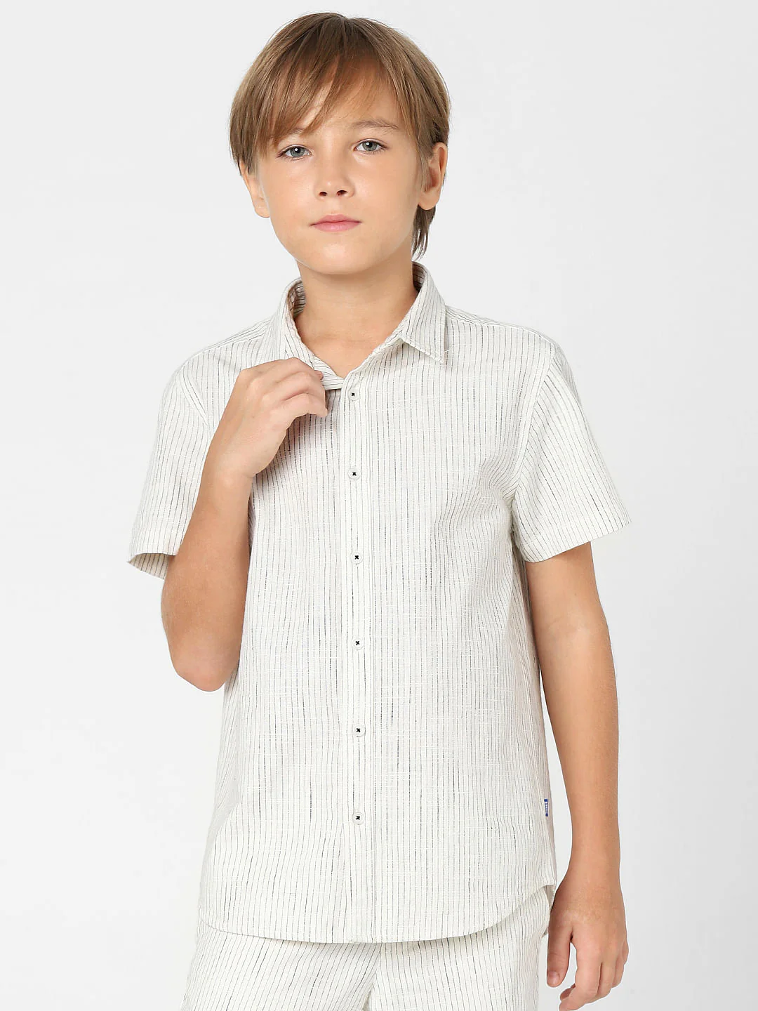 Boys White Striped Short Sleeves Shirt - Image 2